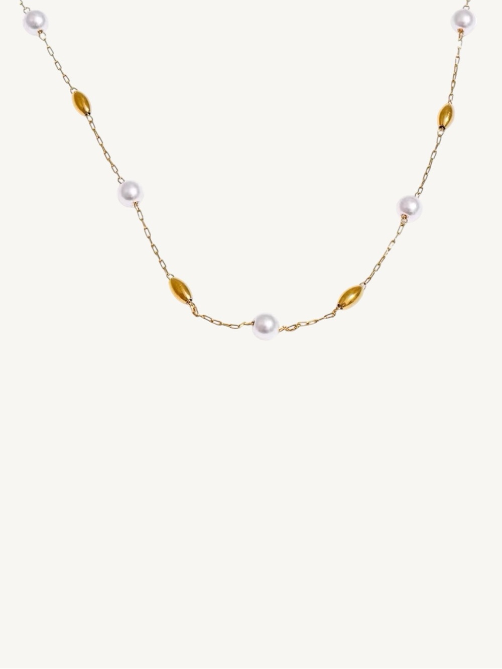 Delicate Gold Pearl Station 18K PVD Stainless Steel Dainty Layering 16”